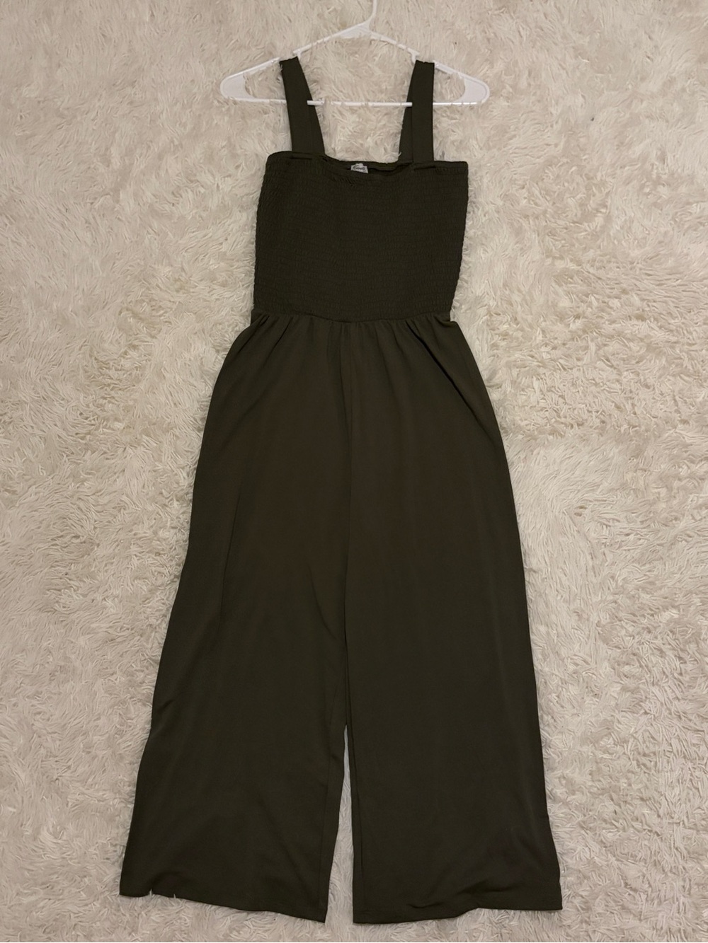 Olive Green Smocked Jumpsuit NWOT